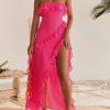Fuchsia Strapless Ruffle Side Slit Maxi Dress Fuchsia Strapless Ruffle Side Slit Maxi Dress