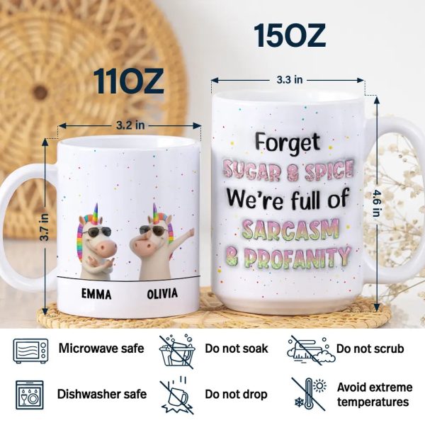 Funny Bestie Unicorn We're Full Of Sarcasm & Profanity - Personalized White Edge-to-Edge Mug Funny Bestie Unicorn We're Full Of Sarcasm & Profanity - Personalized White Edge-to-Edge Mug