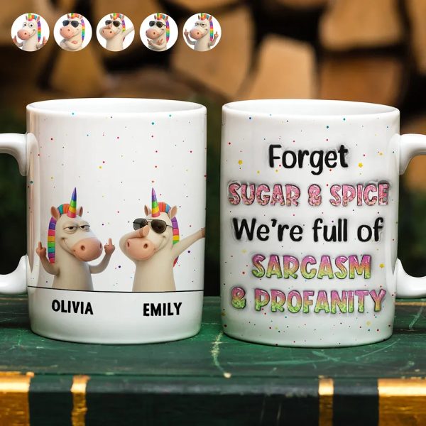 Funny Bestie Unicorn We're Full Of Sarcasm & Profanity - Personalized White Edge-to-Edge Mug Funny Bestie Unicorn We're Full Of Sarcasm & Profanity - Personalized White Edge-to-Edge Mug