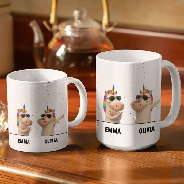 Funny Bestie Unicorn We're Full Of Sarcasm & Profanity - Personalized White Edge-to-Edge Mug Funny Bestie Unicorn We're Full Of Sarcasm & Profanity - Personalized White Edge-to-Edge Mug