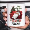 Funny Fat Santa Couch Personalized Mug, Just Waiting for Christmas Gift with Custom Name Funny Fat Santa Couch Personalized Mug, Just Waiting for Christmas Gift with Custom Name