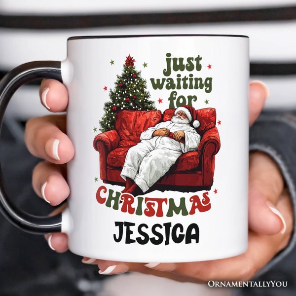 Funny Fat Santa Couch Personalized Mug, Just Waiting for Christmas Gift with Custom Name Funny Fat Santa Couch Personalized Mug, Just Waiting for Christmas Gift with Custom Name