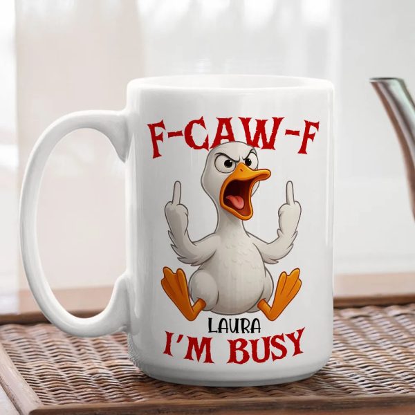 Funny Mug with Angry Chicken Cartoon, Customizable Coffee Mug, 'I'm Busy' Humor, Unique Gift for Coworkers & Friends