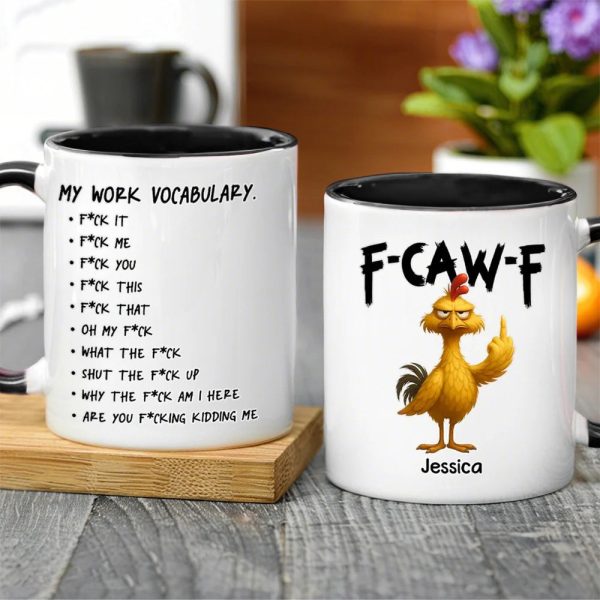 Funny Personalized Ceramic Mug with Grumpy Chicken and Work Vocabulary Quote, Creative Desk Gift for Coworkers Funny Personalized Ceramic Mug with Grumpy Chicken and Work Vocabulary Quote, Creative Desk Gift for Coworkers