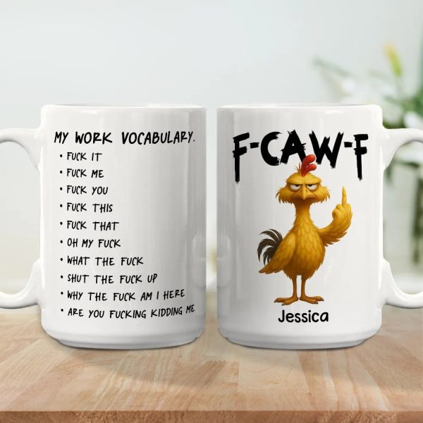 Funny Personalized Ceramic Mug with Grumpy Chicken and Work Vocabulary Quote, Creative Desk Gift for Coworkers Funny Personalized Ceramic Mug with Grumpy Chicken and Work Vocabulary Quote, Creative Desk Gift for Coworkers