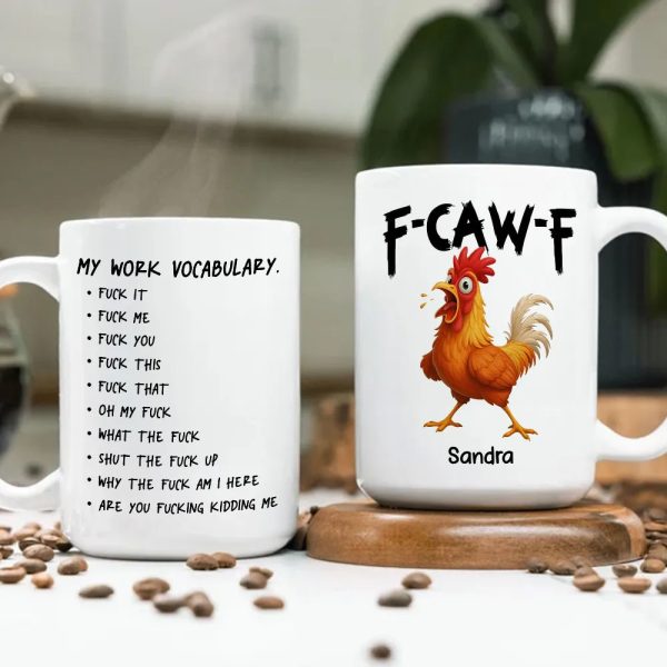 Funny Personalized Ceramic Mug with Grumpy Chicken and Work Vocabulary Quote, Creative Desk Gift for Coworkers Funny Personalized Ceramic Mug with Grumpy Chicken and Work Vocabulary Quote, Creative Desk Gift for Coworkers