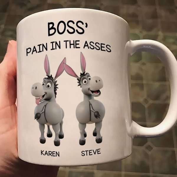 Funny Personalized White Ceramic Mug for Boss Custom Cartoon Donkey Team, Unique Office Gift for Coworkers, Hilarious Value-Priced Present