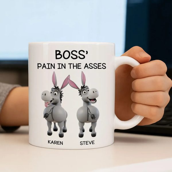 Funny Personalized White Ceramic Mug for Boss Custom Cartoon Donkey Team, Unique Office Gift for Coworkers, Hilarious Value-Priced Present