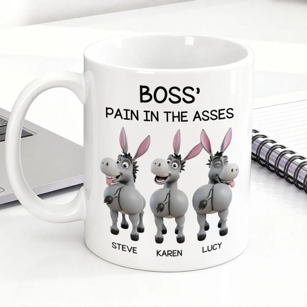 Funny Personalized White Ceramic Mug for Boss Custom Cartoon Donkey Team, Unique Office Gift for Coworkers, Hilarious Value-Priced Present