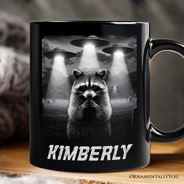 Funny Raccoon UFO Personalized Mug, Unisex Black Gift with Custom Name Funny Raccoon UFO Personalized Mug, Unisex Black Gift with Custom Name