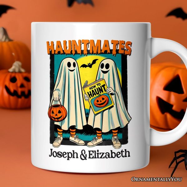 Funny Retro Ghosts Hauntmates Personalized Mug, Vintage Best Friend Halloween Gift with Custom Names Funny Retro Ghosts Hauntmates Personalized Mug, Vintage Best Friend Halloween Gift with Custom Names