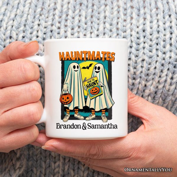 Funny Retro Ghosts Hauntmates Personalized Mug, Vintage Best Friend Halloween Gift with Custom Names Funny Retro Ghosts Hauntmates Personalized Mug, Vintage Best Friend Halloween Gift with Custom Names