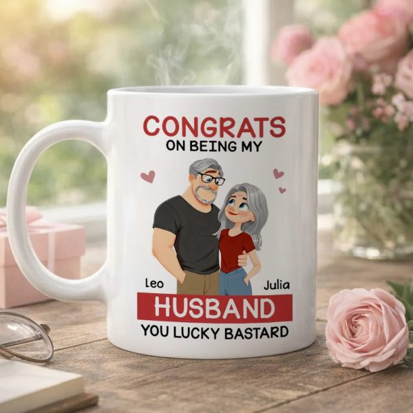 Funny Romantic Personalized Ceramic Mug Congrats On Being My Husband Cute Couple Coffee Gift for Him