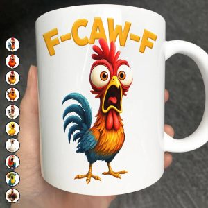 Funny Rooster Mug, Colorful Cartoon Art for Morning Coffee & Office Laughs, a unique gift for Coworkers and Friends