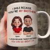 Funny Sibling White Ceramic Mug Personalized Brother & Sister Cartoon, Playful Quote, Creative Gift for Coworker or Family