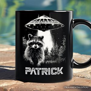 Funny UFO Raccoon Personalized Mug, Alien Gift with Custom Name