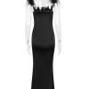 Fur Strap Black Satin Maxi Slip Dress Fur Strap Black Satin Maxi Slip Dress