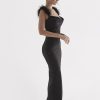 Fur Strap Black Satin Maxi Slip Dress Fur Strap Black Satin Maxi Slip Dress