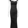 Fur Strap Black Satin Maxi Slip Dress Fur Strap Black Satin Maxi Slip Dress
