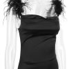 Fur Strap Black Satin Maxi Slip Dress Fur Strap Black Satin Maxi Slip Dress