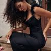 Fur Strap Black Satin Maxi Slip Dress Fur Strap Black Satin Maxi Slip Dress