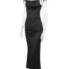 Fur Strap Black Satin Maxi Slip Dress Fur Strap Black Satin Maxi Slip Dress