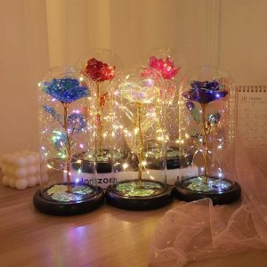 Galaxy Eternal Rose in Dome with LED Lights – Romantic Gift for Valentine’s Day, Mother’s Day, Wedding