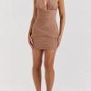 Gathered Plunge Neck Halter Backless Mini Dress