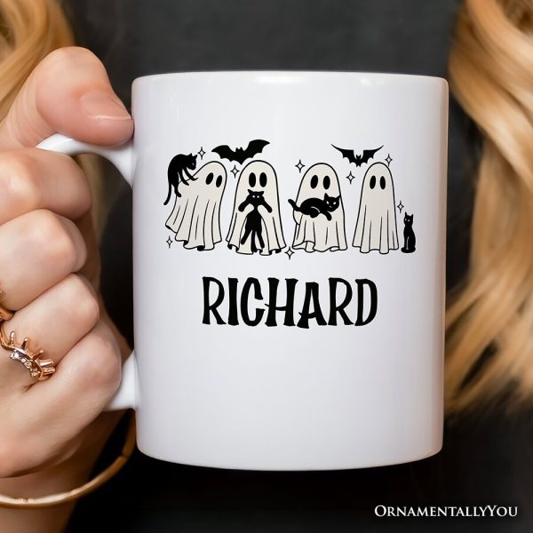 Ghosts and Cats Spooky Personalized Mug, Whimsical Halloween Gift with Custom Name Ghosts and Cats Spooky Personalized Mug, Whimsical Halloween Gift with Custom Name