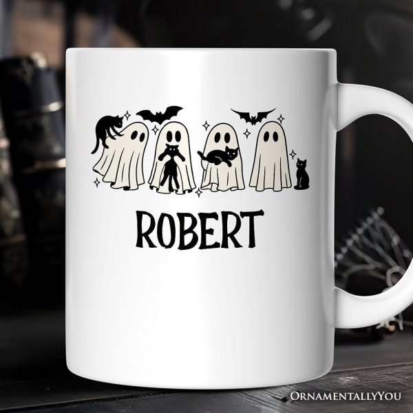 Ghosts and Cats Spooky Personalized Mug, Whimsical Halloween Gift with Custom Name Ghosts and Cats Spooky Personalized Mug, Whimsical Halloween Gift with Custom Name