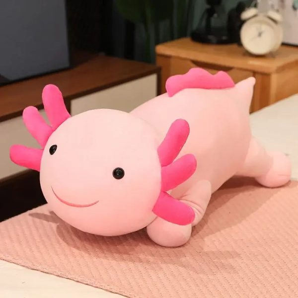 Giant Colorful Axolotl Plush Toy - Fuzzy Long Pillow for Kids' Comfort