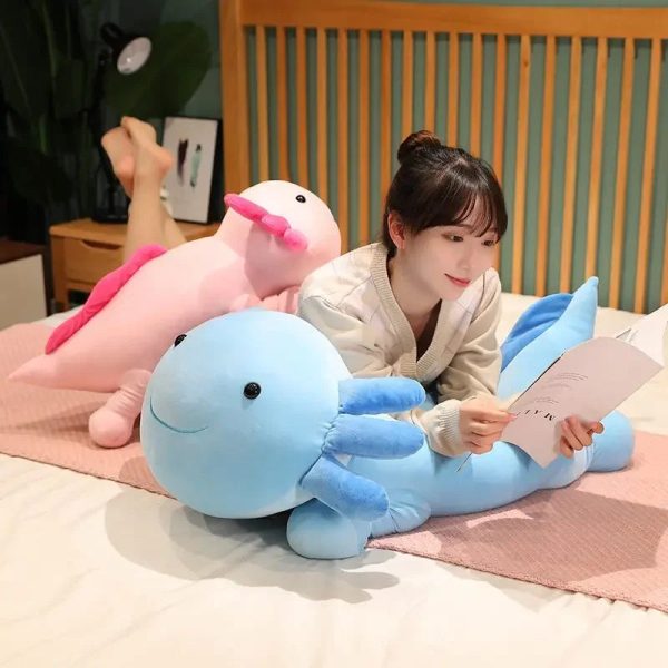 Giant Colorful Axolotl Plush Toy - Fuzzy Long Pillow for Kids' Comfort