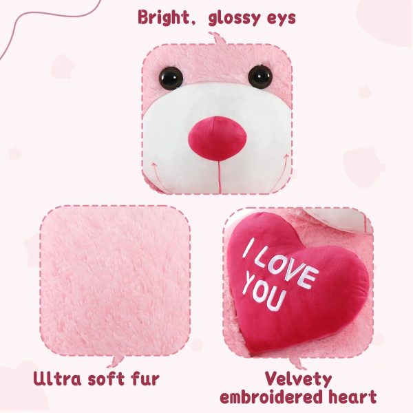 Giant Pink Teddy Bear With Red Heart 4.3ft Giant Pink Teddy Bear With Red Heart 4.3ft
