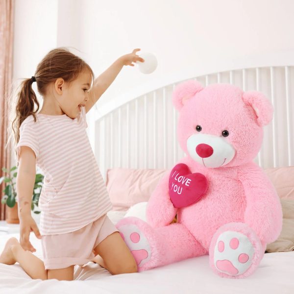 Giant Pink Teddy Bear With Red Heart 4.3ft Giant Pink Teddy Bear With Red Heart 4.3ft