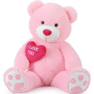 Giant Pink Teddy Bear With Red Heart 4.3ft