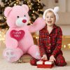 Giant Pink Teddy Bear With Red Heart 4.3ft Giant Pink Teddy Bear With Red Heart 4.3ft