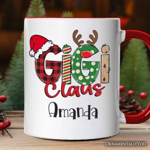 Gigi Claus Retro Christmas Personalized Mug, Matching Family Holiday Gift with Custom Name