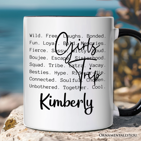 Girls Trip Words Personalized Mug, Besties Vacation Memories Gift with Custom Name
