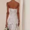 Glamorous Leaf Laser Cut Strapless Bandage Cocktail Midi Dress - White Glamorous Leaf Laser Cut Strapless Bandage Cocktail Midi Dress - White