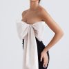 Glamorous Oversized Bow Trim Two Tone Satin Pleated Strapless Mini Dress - Black Glamorous Oversized Bow Trim Two Tone Satin Pleated Strapless Mini Dress - Black