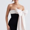 Glamorous Oversized Bow Trim Two Tone Satin Pleated Strapless Mini Dress - Black Glamorous Oversized Bow Trim Two Tone Satin Pleated Strapless Mini Dress - Black