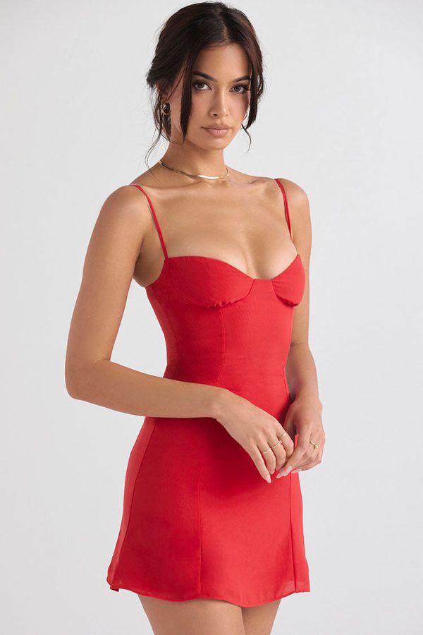 Glamorous Solid Sweetheart Summer Chiffon Mini Sundress - Red Glamorous Solid Sweetheart Summer Chiffon Mini Sundress - Red