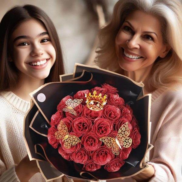 Glitter Artificial Red Rose Bouquet Eternal Silk Roses for Valentine’s Day and Birthday Gifts Glitter Artificial Red Rose Bouquet Eternal Silk Roses for Valentine’s Day and Birthday Gifts