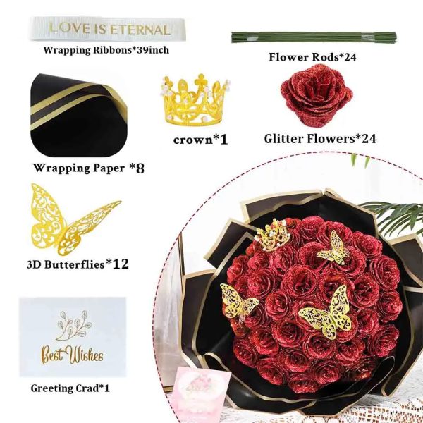 Glitter Artificial Rose Bouquet 24PCS for Wedding Decor Glitter Artificial Rose Bouquet 24PCS for Wedding Decor