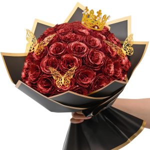 Glitter Artificial Rose Bouquet 24PCS for Wedding Decor