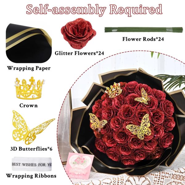 Glitter Artificial Rose Bouquet 24PCS for Wedding Decor Glitter Artificial Rose Bouquet 24PCS for Wedding Decor