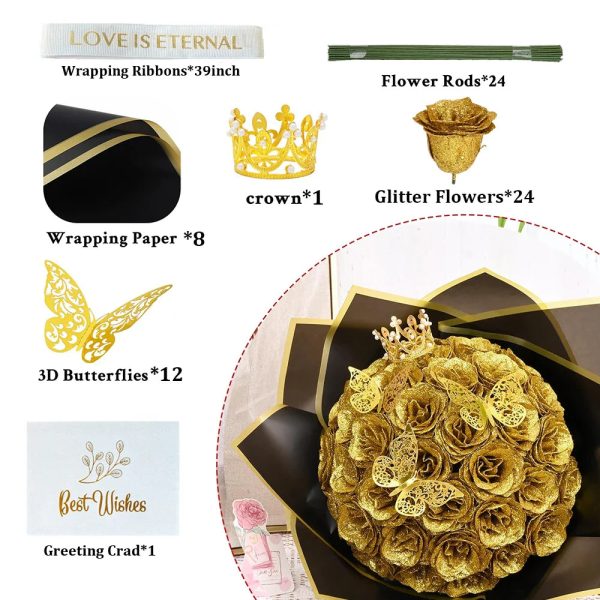 Glitter Artificial Rose Bouquet 24PCS for Wedding Decor Glitter Artificial Rose Bouquet 24PCS for Wedding Decor