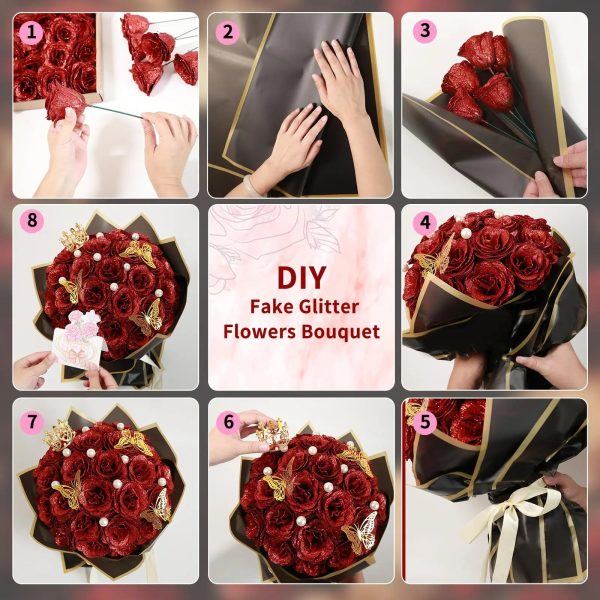 Glitter Artificial Rose Bouquet for Gifts and Decoration Glitter Artificial Rose Bouquet for Gifts and Decoration