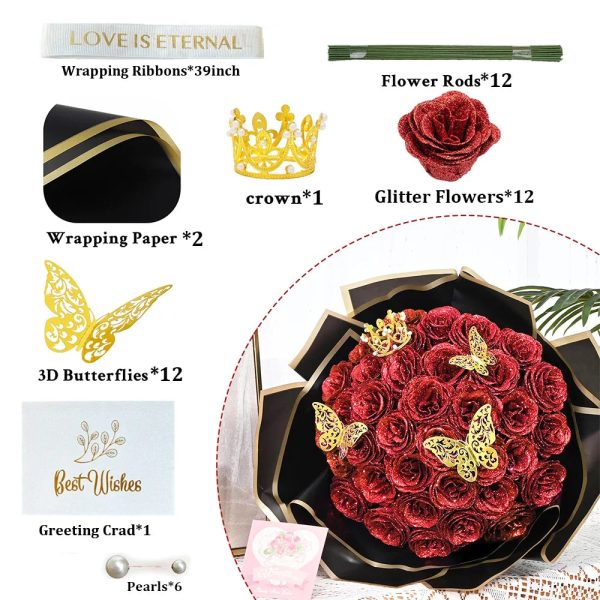 Glitter Artificial Rose Bouquet for Gifts and Decoration Glitter Artificial Rose Bouquet for Gifts and Decoration
