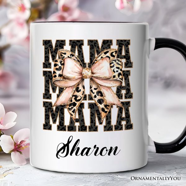 Glitter Leopard Mama Personalized Mug, Coquette Bow Glam Gift with Custom Name Glitter Leopard Mama Personalized Mug, Coquette Bow Glam Gift with Custom Name